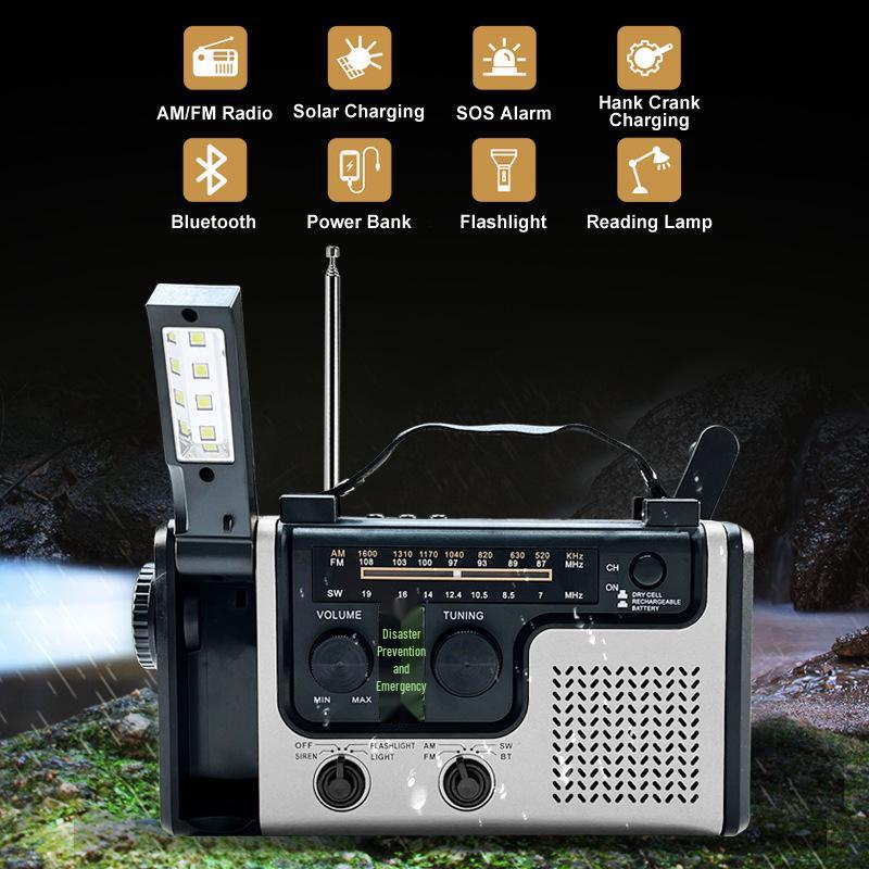 Portable Hand-Crank & Solar Emergency Radio with Multifunctional Lighting for Disaster Preparedness