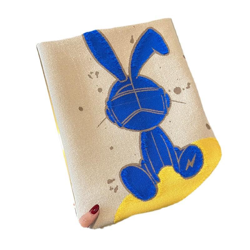 Cool and Handsome Cartoon Rabbit Scarf for Women Double Sided and Two Color Trendy Personalized Versatile Letter Imitation Cashmere Shawl Scarf