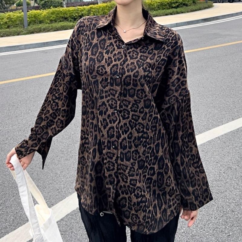 2025 Long Sleeve Leopard Print Women Shirt Plus Size Spring and Summer New Casual Office Blouse Jacket Lapel Loose Simple Coat Women Clothing 3137