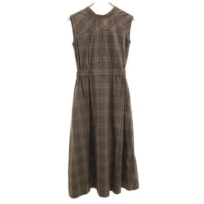 SNIDEL Check Pattern No Sleeve Waist Shirring One Piece F Brown Women Used