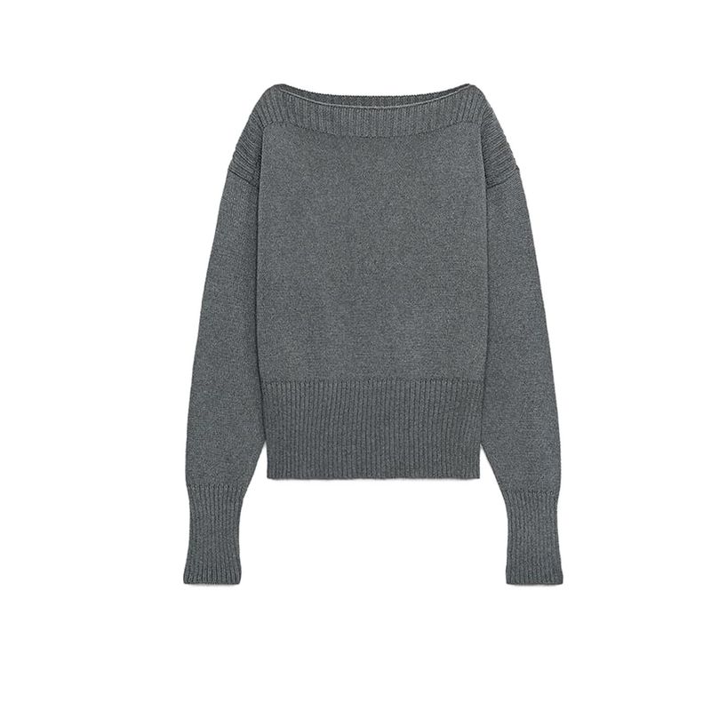 Fall New Women's Clothing French Rib Closing Pure Color Loose off Shoulder Long Sleeves Knitwear 6771139