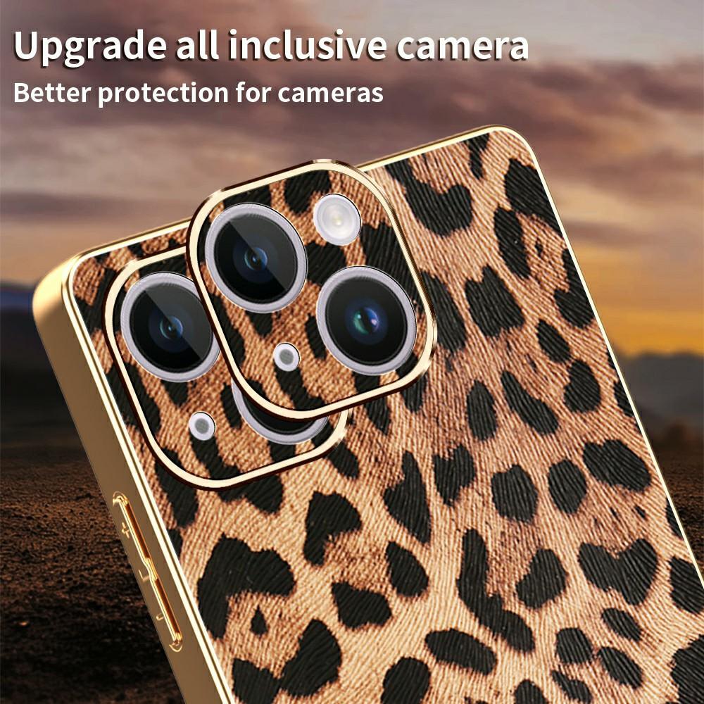 For iPhone 14 Plus Case Leopard Print PU Leather Coated PC + TPU Electroplating Phone Cover