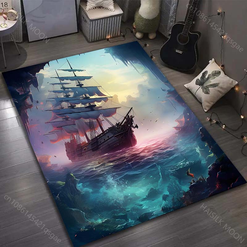 15 Sizes Sailing Ghost Ship Print Carpet for Living Room Bedroom Sofa Doormat Decor Sofa Area Rug Non-slip Floor Mat