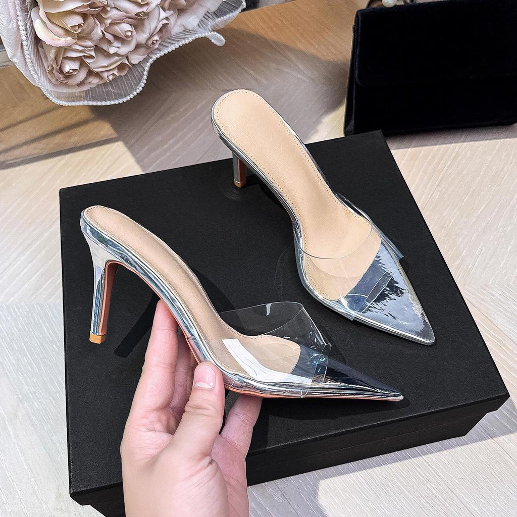 2026 Spring/Summer Women's Transparent High Heels: Versatile Thin Heel, Pointed Open Toe Sandals.