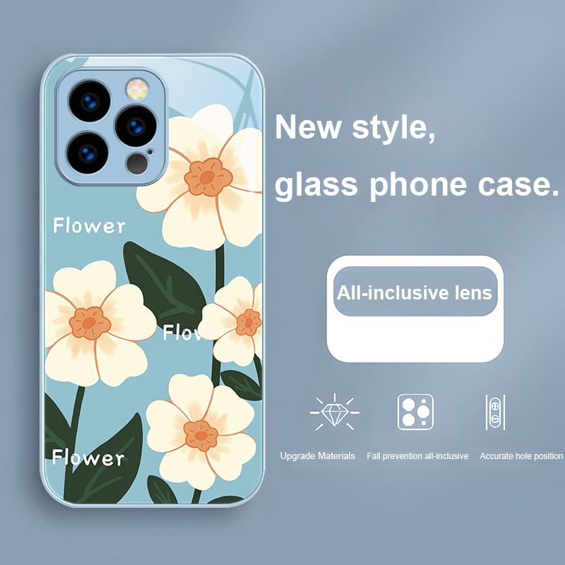 Spring Broken Flowers For IPhone 16 Pro Max 15 P Lus 14 Pro 13 12 Mini 11 P Ro Max X XS 7 8 Plus 2022 Tempered Glass Phone Case
