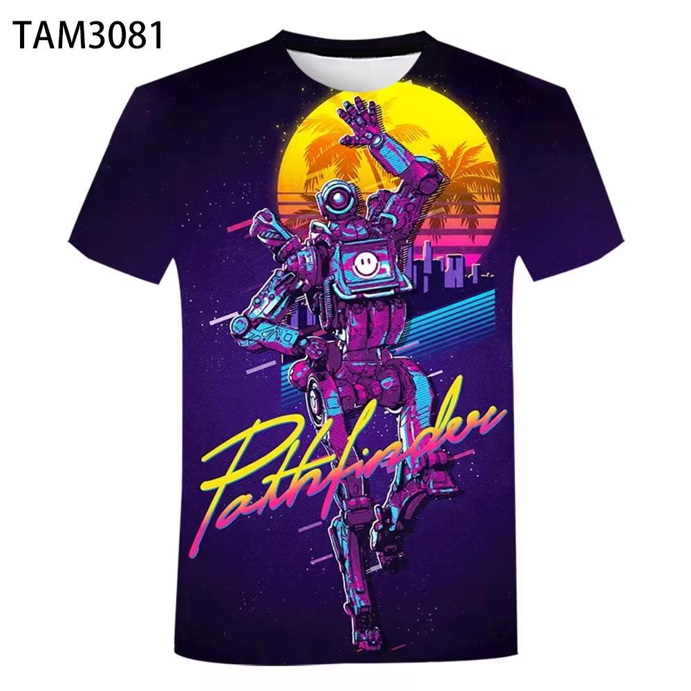 Round Neck 3D Apex Legends Game Graphic Print Casual Shorts Sleeved Men's T-shirts - Soft Medium Stretch Polyester Fabric Summer Relaxed Fit Clothing
