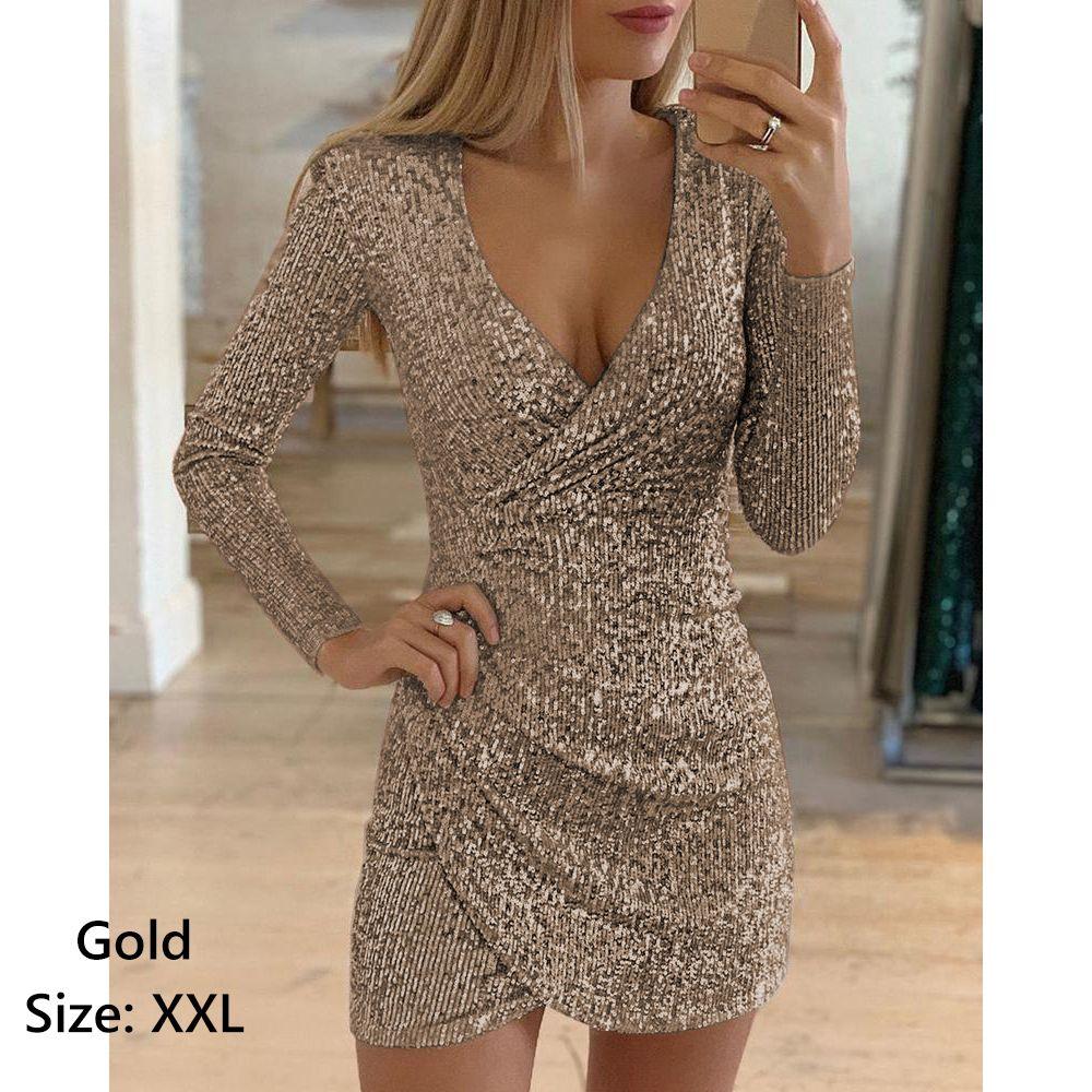 Bling Clubwear V-Ausschnitt Party Abendkleider Bodycon Partykleid Ballkleid Pailletten Minikleid