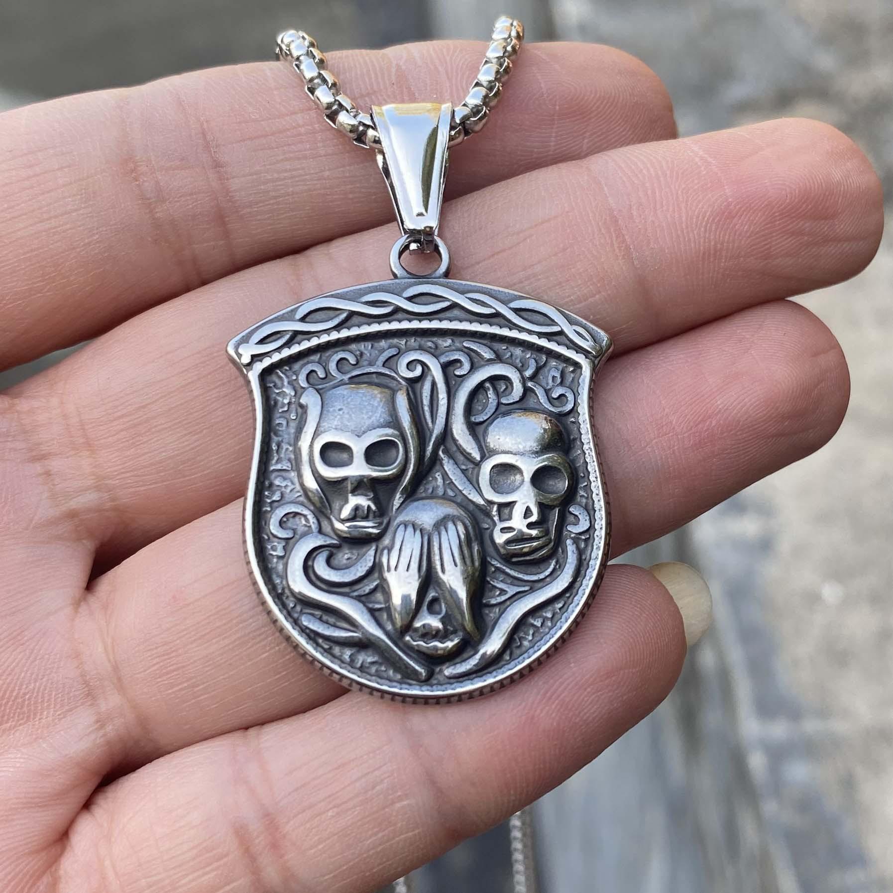 Ожерелье Готический Стиль Бирка Череп Мужской Хип-Хоп Панк Подвеска 50CM(Necklace Size)