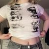 European, American English slogans Printed sexy exposed navel short T-shirt fashionable round neck slim slim top women's multi-picture