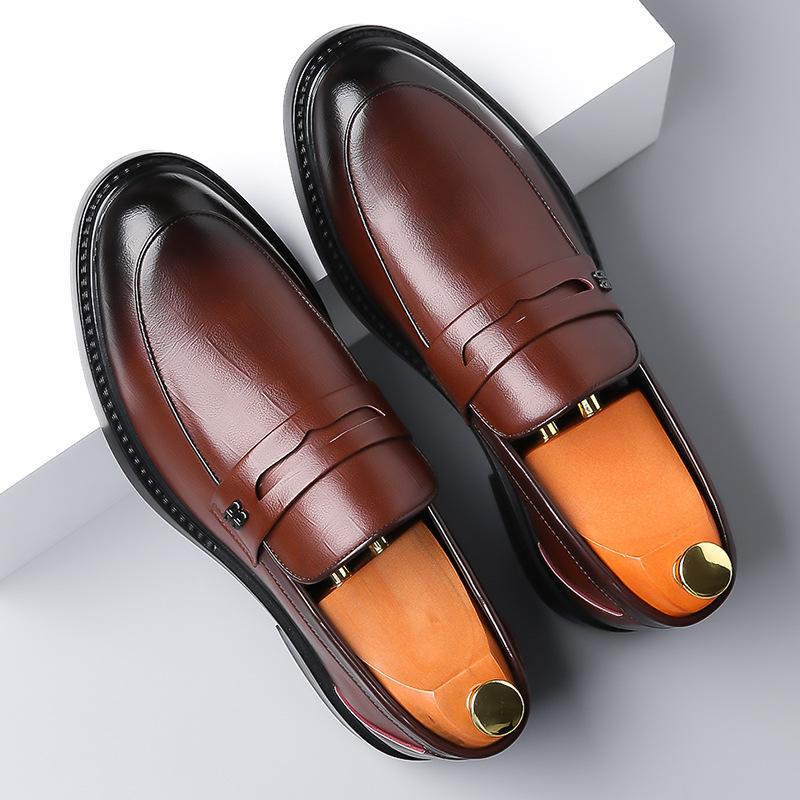 

Кожаная обувь, мужская новая британская мужская обувь для отдыха с мягкой подошвой без шнуровки, деловая официальная обувь 41 коричневый