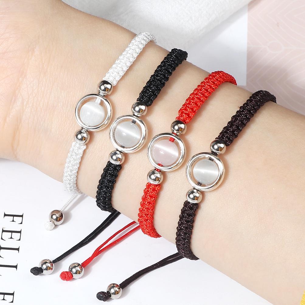 Cat Eye Braided Bracelet Handmade Metal Circle Spacer Chain Adjustable Couple Bracelets Jewelry Gift