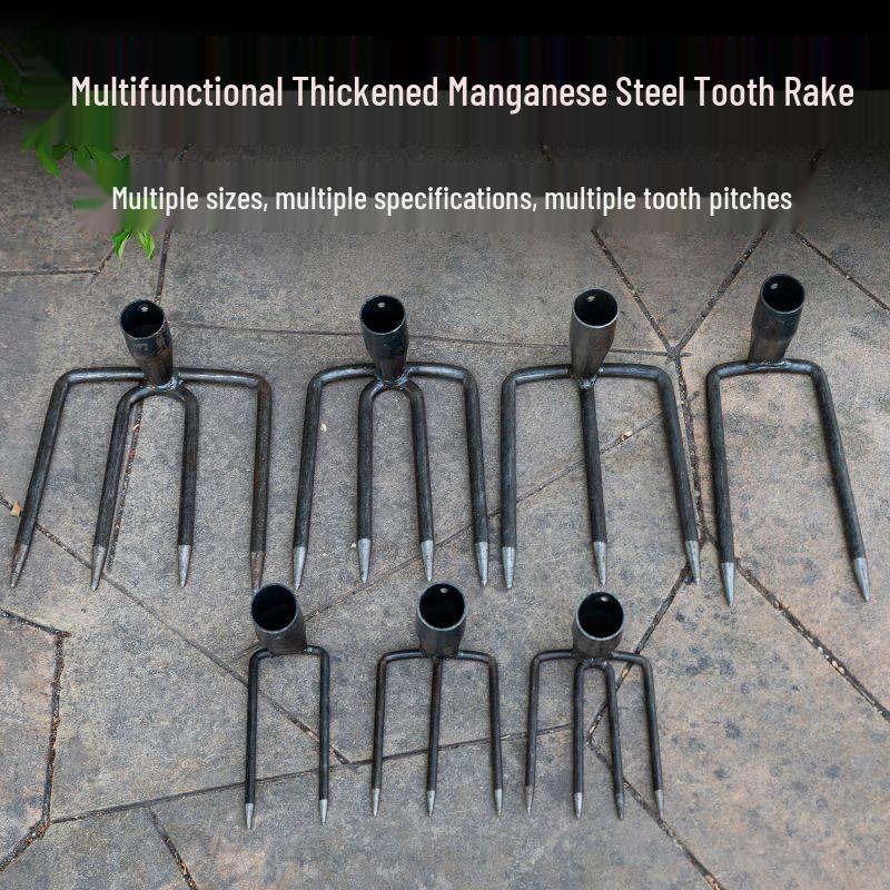 Heavy-Duty Iron Garden Rake: Three or Four Teeth for Soil Turning and Loosening In Vegetable Planting and Land Reclamation.