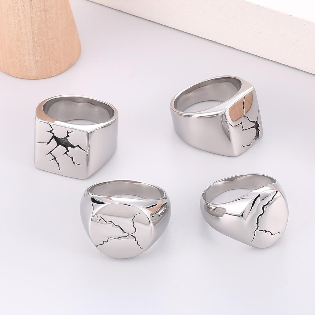 Punk Cracks Charm Ring for Men Stainless Steel 316L Shiny Anillos Accessories Personalized Lightning Party Jewelry