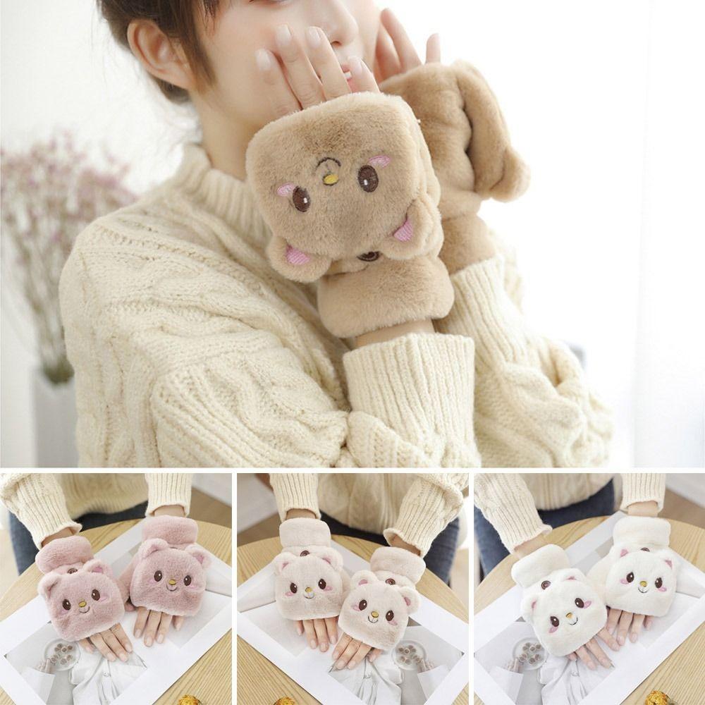 Fashion Plush Rabbit Fur Mittens Soft Winter Warm Warm Thick Gloves Comfortable Cute Plush Gloves Women