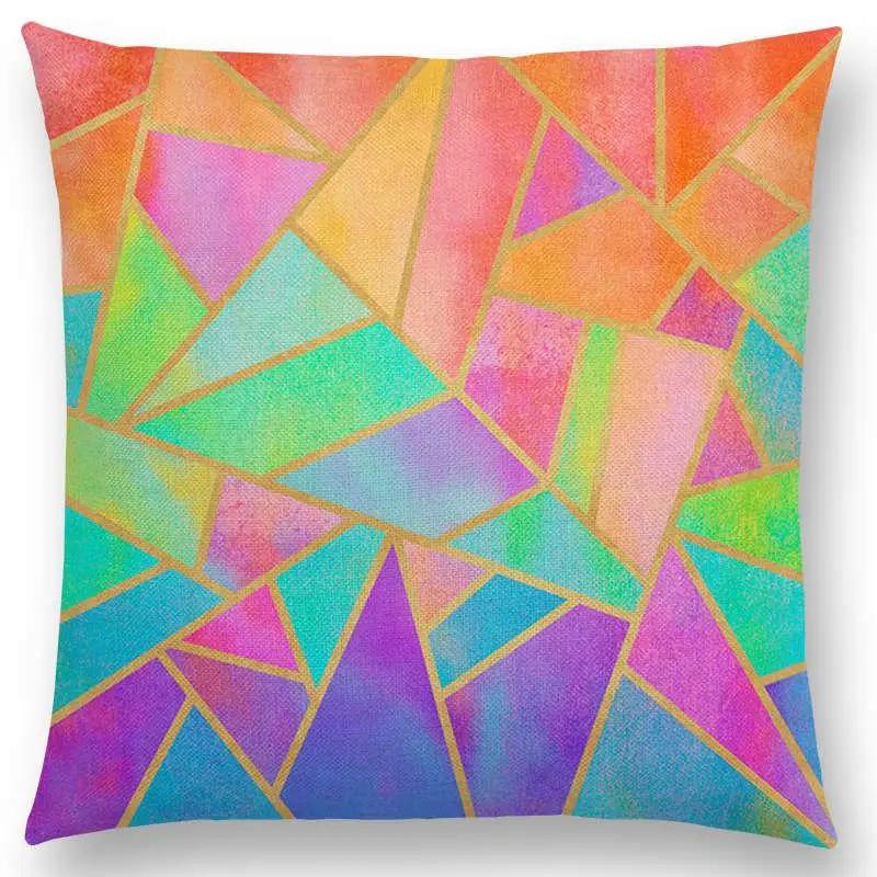 Neu Weiß Lila Schwarz Blau Rosa Bunt Abstrakt Geometrisch Dreiecke Goldene Linien Regenbogensteine Kissenbezug Dekokissenbezug