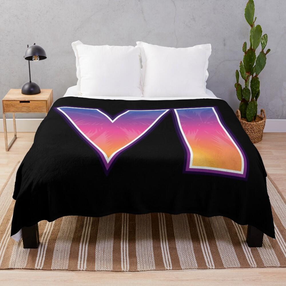 GTA 6 Grand Theft Auto 6 Vice City Logo Sunset Gradient Throw Blanket