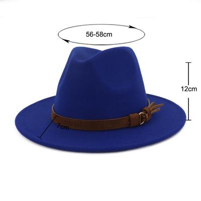 British Style Brown Fringed Belt Soft Felt Hat Party Outing Gentleman'S Top Hat Large Flat Brim Woolen Thermal Jazz Hat
