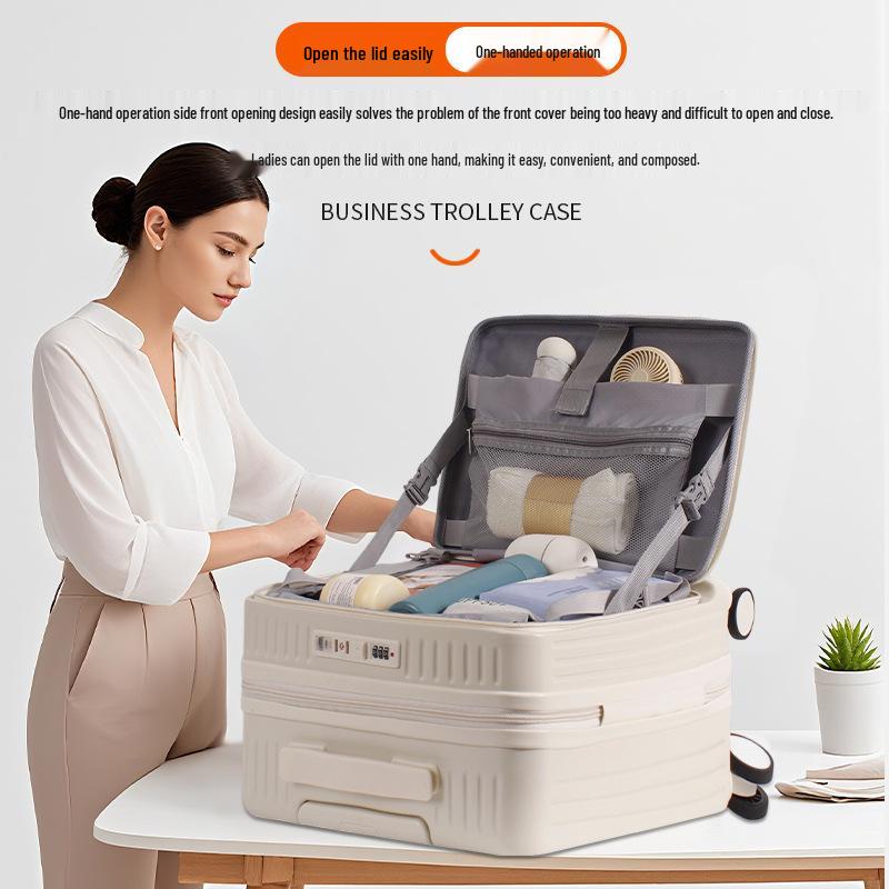 Side-Opening 18-Inch Large Cabin Trolley Case - Unisex Lightweight Carry-On with Password Protection