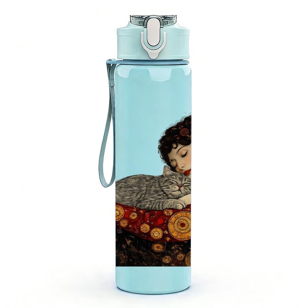 1PC Vintage Lady Lying Sofa Painting Print 750ml Color Plastic Sports Water Bottle Leakproof Flip Straw Lid Suitable for Sports Office Home Use