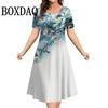 Modne Eleganckie Sukienki Damskie Luźna Sukienka Trapezowa Damska Sukienka z Krótkim Rękawem Kwiatowy Wzór Codzienna Damska Odzież Plus Size