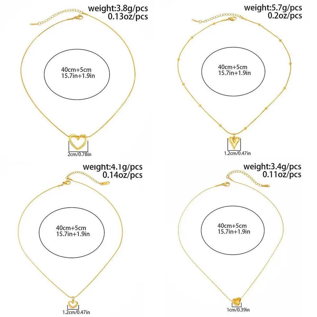 SHIXIN Punk 4 Styles PVD18K Plated Gold Heart Pendant Necklace Women Chic Stainless Steel Clavicle Chain Y2K Waterproof Jewelry