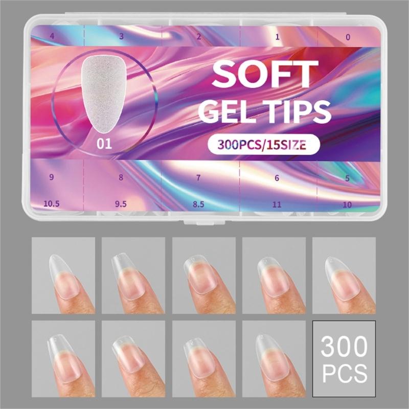 300Pcs Soft Gel Full Cover Short Matte Nail Tips Pre Shaped Acrylic False Nail Manicure Decoration for DIY Nail Art