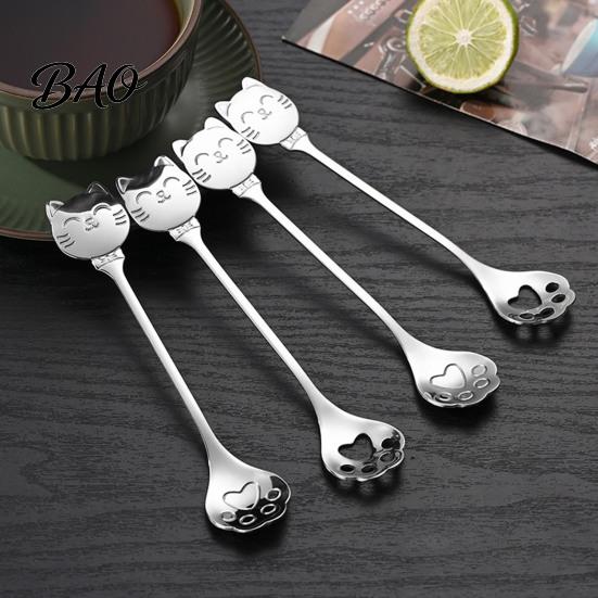 Cat Shaped Handle Spoon Coffee Spoon, Stainless Steel Paw Claw Teaspoon, Embossed Design Multi-Color Electroplated Stirring for Ice Cream Yogurt