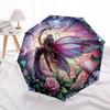 1pc Stained Glass Fairy Design Automatic Folding Umbrella - Portable Tri-Fold Design with Iron Frame - Outdoor - Ideal Gift for Fans, Travelers, Daily