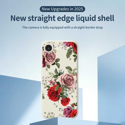 Für iPhone 16e Hülle Rotes und Rosa Blumenmuster Druck Gerader Rand TPU Handy Rückseite