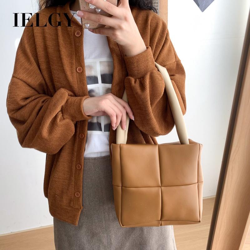 IELGY Женская простая модная клетчатая текстурированная сумка через плечо чёрный — фото 3