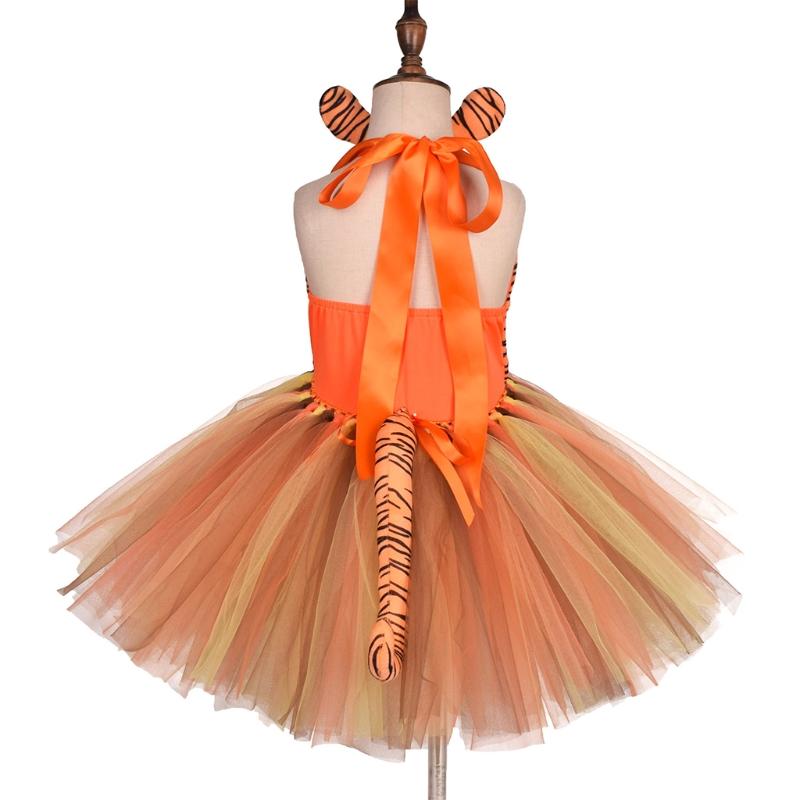 Tiger Tutu Dress Animals Cosplay Costume Headband Tutu Skirt Tail Bow Set Accessories Kids Children Girl Party Dress Up