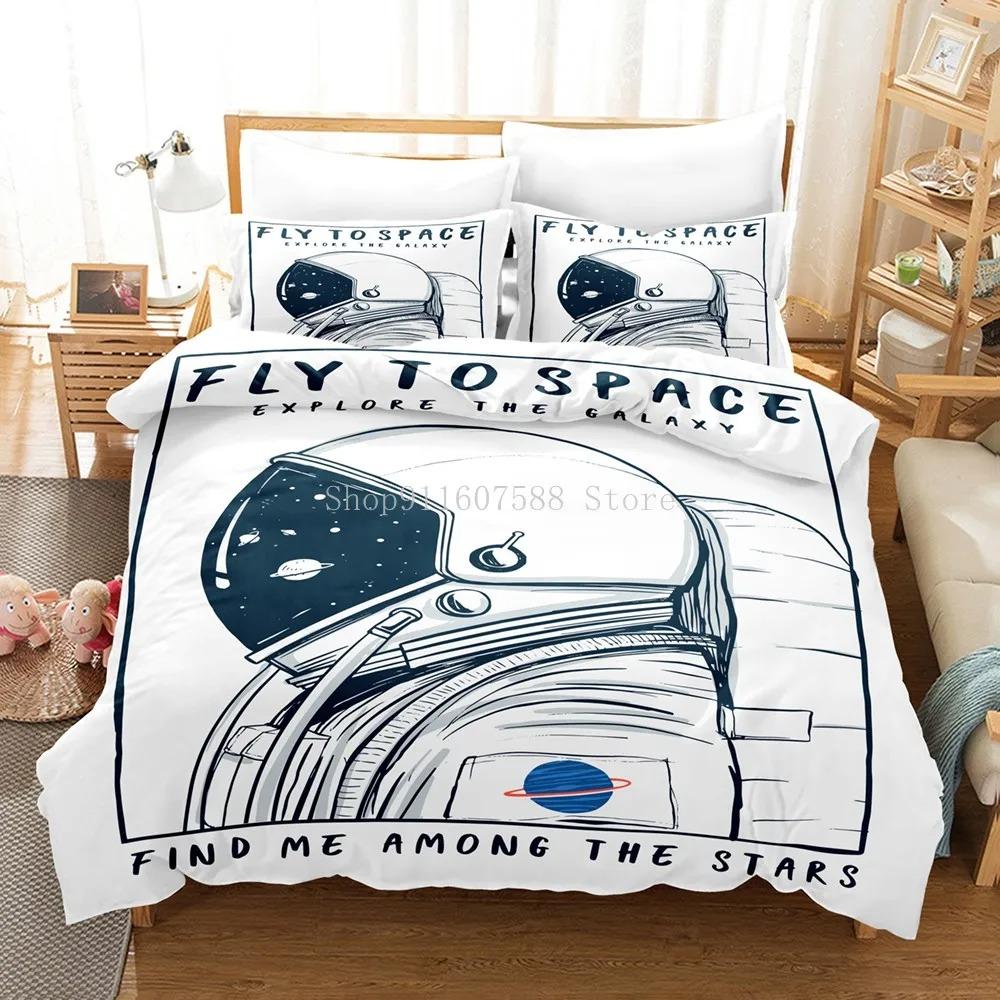 Cartoon Astronaut Outer Space Bedding Set Fashion Boys Home Bed Linen Set 23 Piece Microfiber Duvet Cover Set With Pillowcase