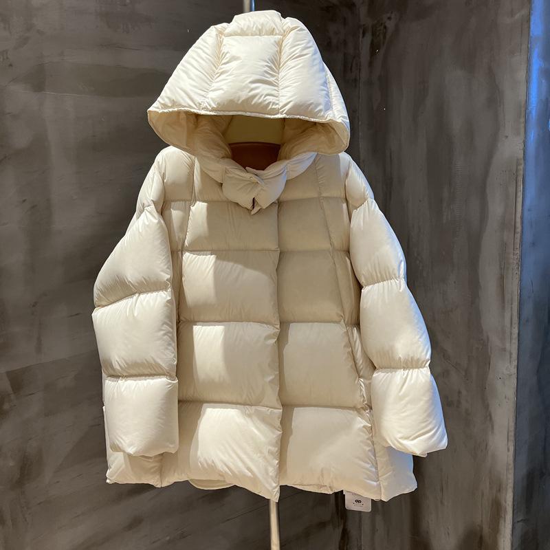 Premium light luxury 90 white duck down medium and long down jacket women's 2024 new thickened gutless fluffy puff bread jacket