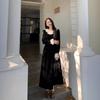 French Ruffled Collar Velvet Dress Women's Autumn and Winter Temperament High-waisted A-line Skirt Hepburn Style Waist Thin Long Dress