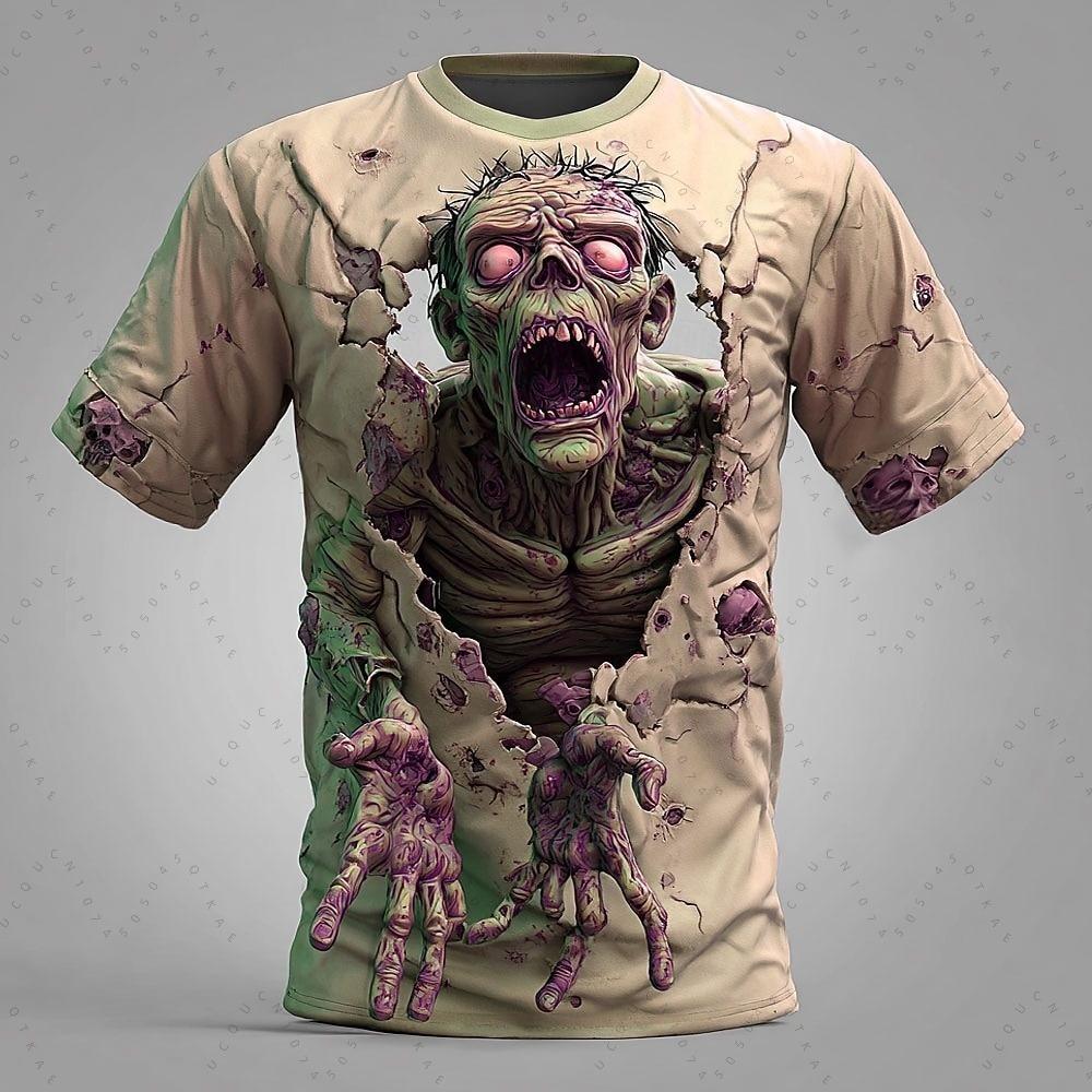 Herren Optische Täuschung 3D Monster Kurzarm T-Shirt 3D Druck O-Ausschnitt T-Shirt Horror Party T-Shirts Oberteil Damenbekleidung