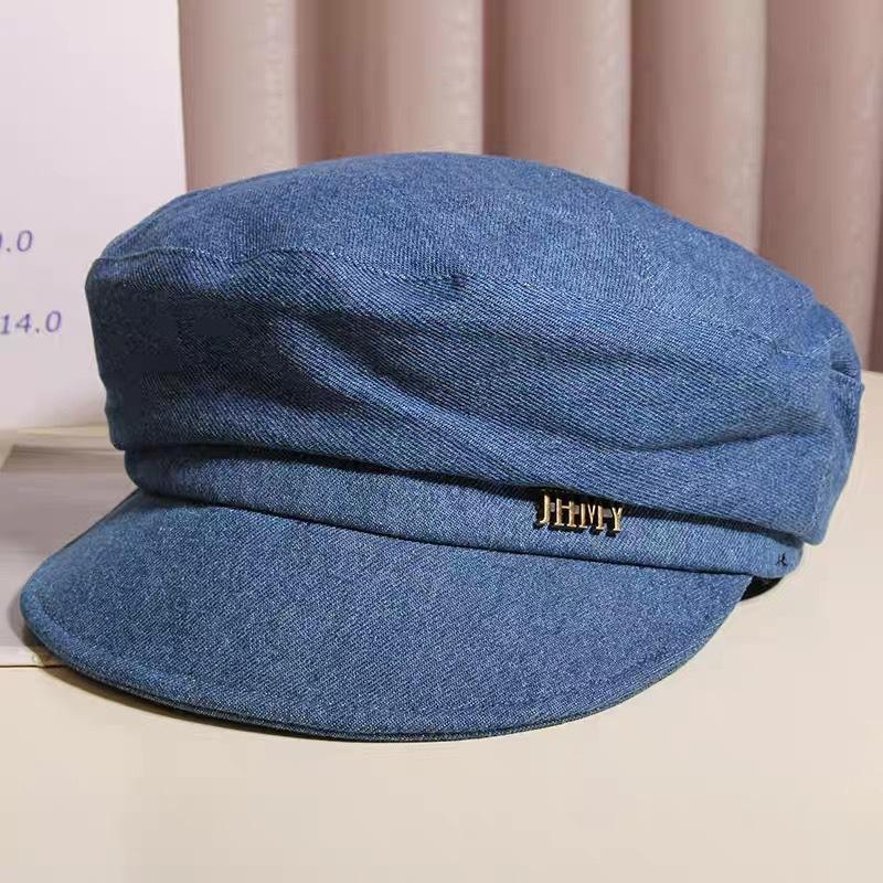 Temperament Denim Schiebermütze Damen Herbst Vielseitig Gesicht Zeigend Kleine Baskenmütze Zeitungsjungenmütze