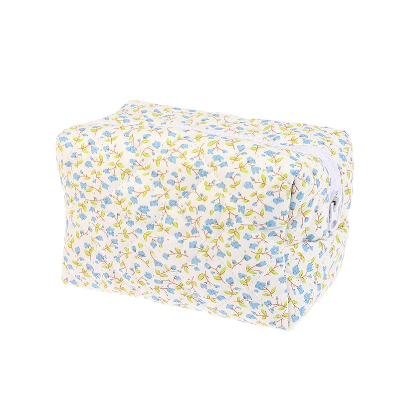

Floral Puffy Quilted Large Makeup Bag Flower Printed Cosmetic Pouch Toiletry Travel Bag Pencil Case Accessory синий