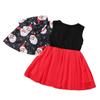 Kids Girls Christmas Costume Xmas Print Cloak and Sleeveless Mesh Dress