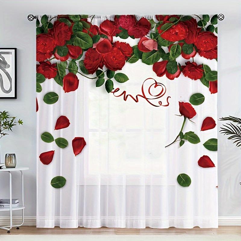 2pcs Greenery Vine Pattern Sheer Curtains Rod Pocket Window Drapes Window Treatments For Bedroom Living Room Home Decoration