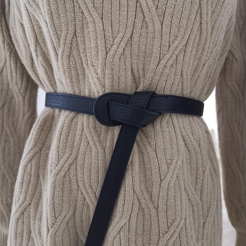 Fashionable Genuine Leather Ladies Waist Belt With Wrap Closure For Casual Wear чёрный