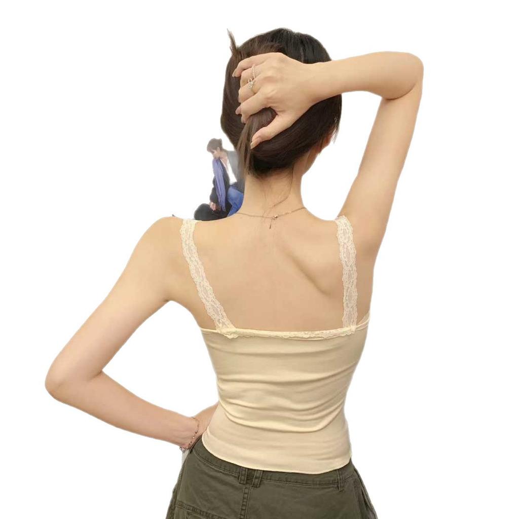 #Early autumn new sweet polished V-neck lace splicing bow sling slim fixed with chest pad