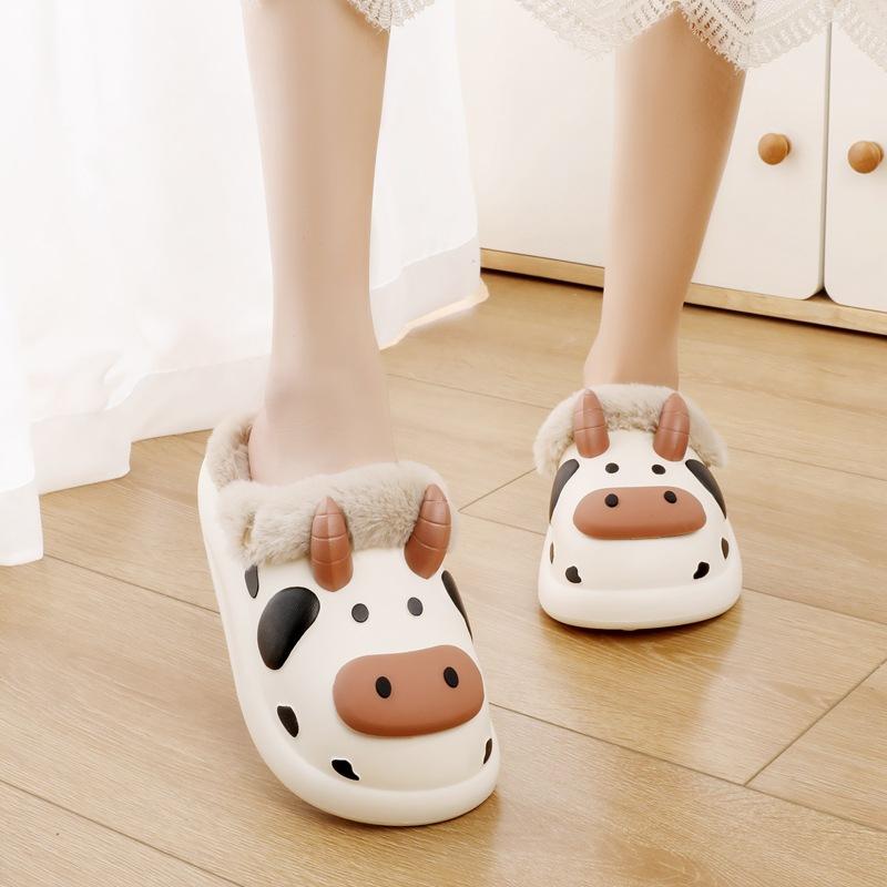 Cartoon Cotton Slippers for Women with Fleece Anti-slip and Warm Home Shoes