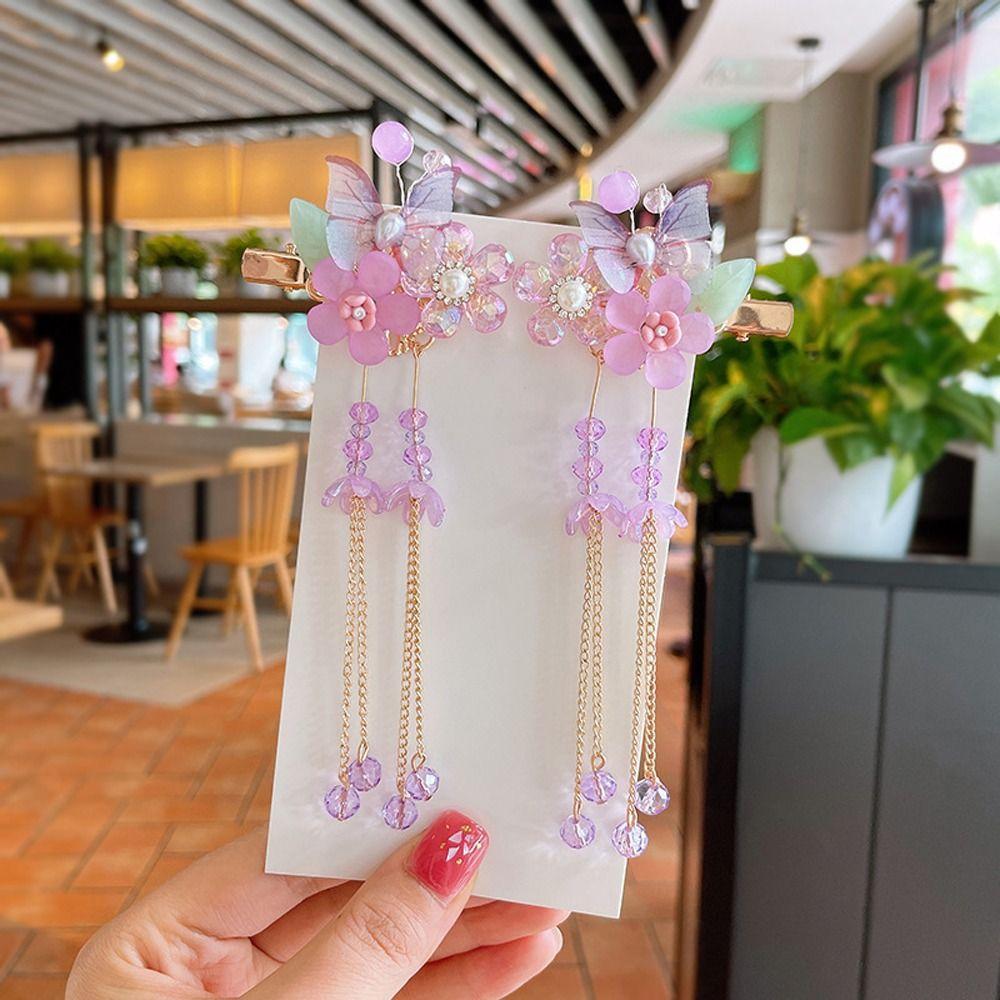 

Головной убор в виде бабочки Цинковый сплав Цветок Аксессуар для волос Китайский стиль Заколка для волос Детская Девочка Заколка-автомат purple-A