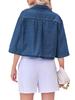Womens Cropped Denim Shirt Jacket Half Sleeve Button Down Jean Jacket