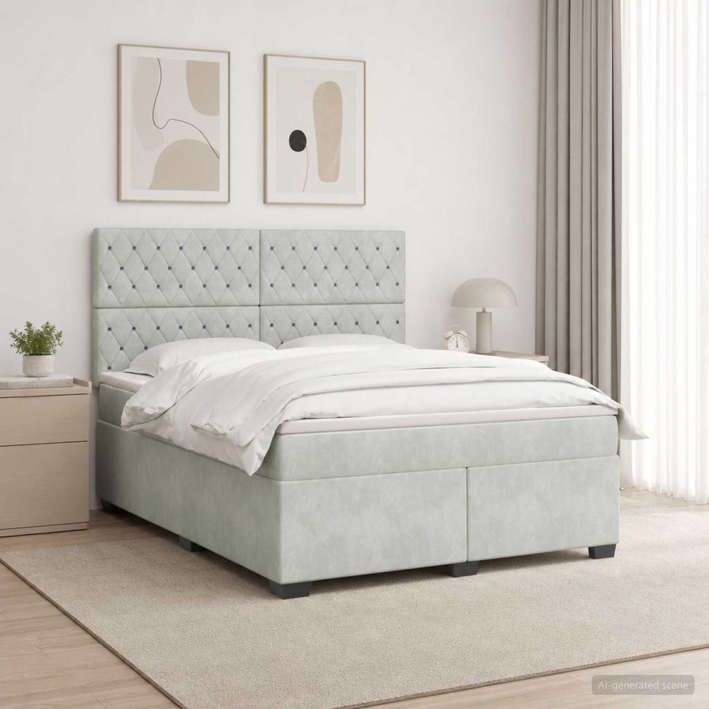 Box Spring Bed with Mattress Light Grey 140 X 190 Cm Velvet