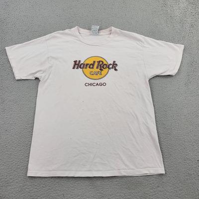 Hard Rock Cafe Shirt Mens Large VTG Chicago White Logo Graphic Short Sleeve