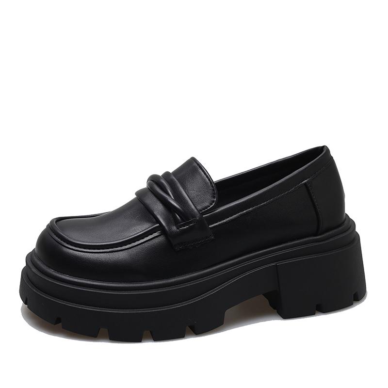 

Ins Sponge Cake Thick Sole Height Increasing Loafers For Women, Vintage British Style Leather Shoes Jk Single Shoe 40