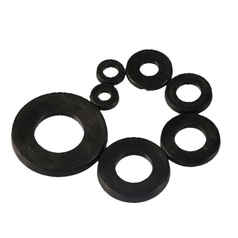250pcs Washer Gasket Set Black Nylon Rubber Flat Ring Plain Repair Kit