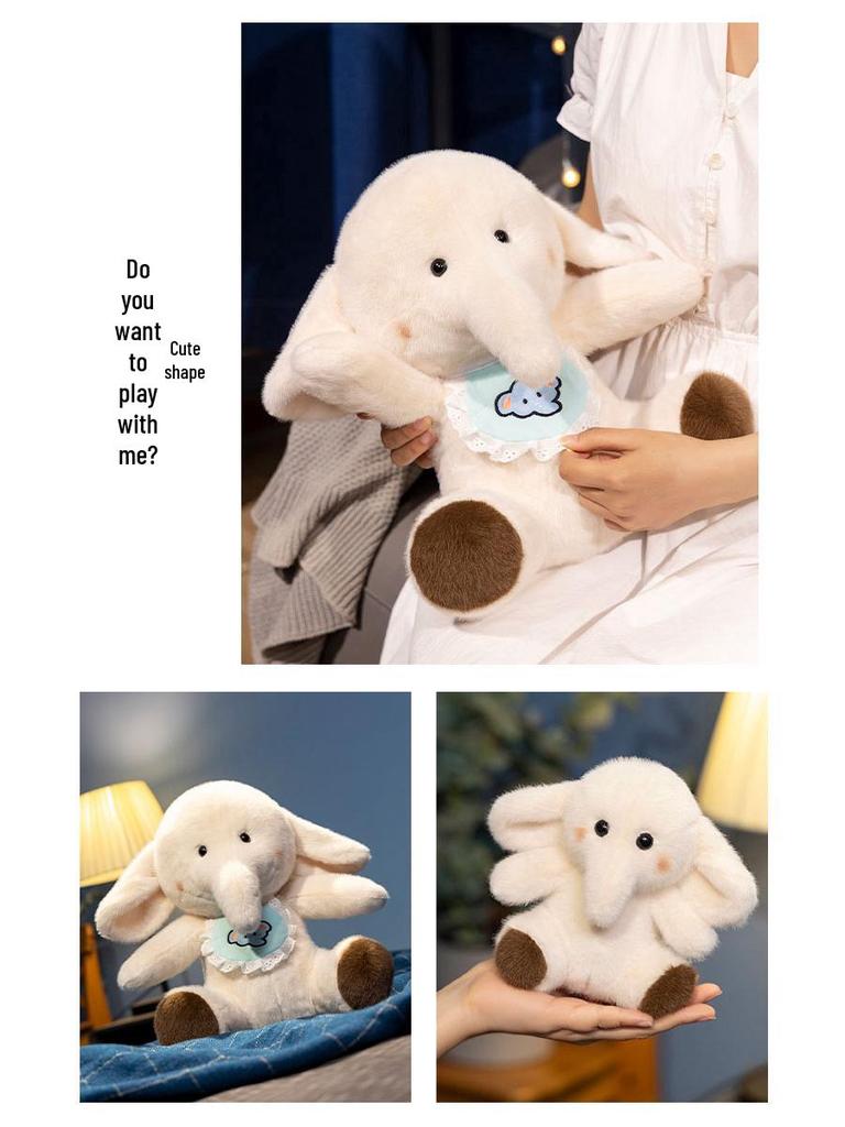 Cream Elephant Plush Doll In Cute Sitting Posture