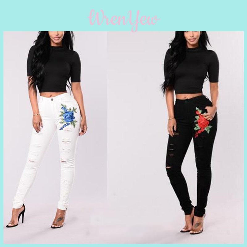Jeans Skinny da Donna con Design Strappato e Vita Alta per Uso Casual e da Ufficio